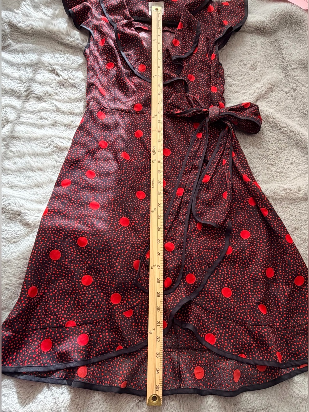 Hi There from Karen Walker Red Polka Dot Ruffle Wrap Dress Size 4 - Picture 7 of 10